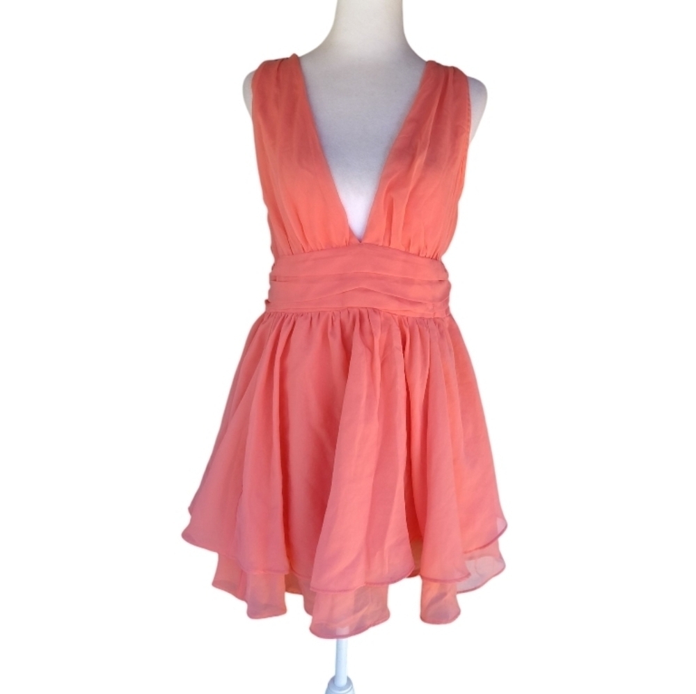Abercrombie & Fitch Coral Color Babydoll Style Tiered Dress Size Petite Large